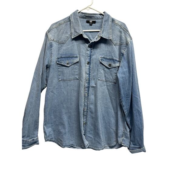 Frye Men Button Up Western Denim Cotton LS Shirt L - Picture 1 of 12